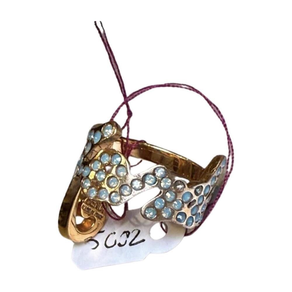 Fendi Gold Tone Blue Rhinestone Women's Ring, size 5